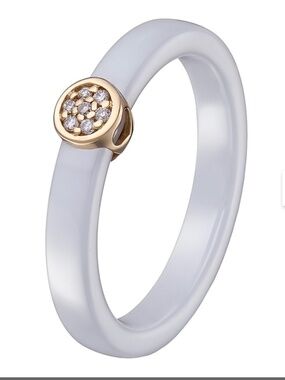 Ceramic Ring with 14K Solid Gold & Diamonds - Size 6